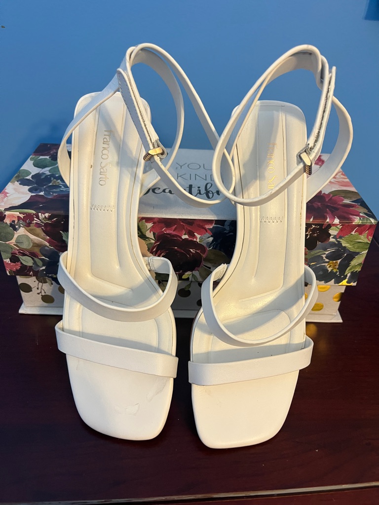 Franco Sarto White Strappy Slingback Heels